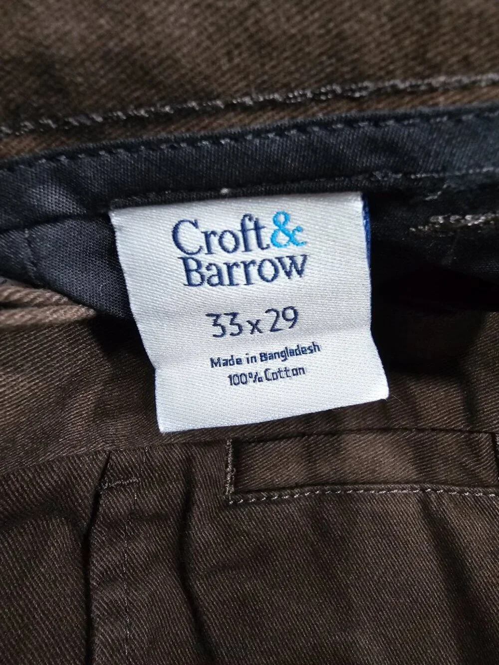 Croft & Barrow dark brown classic fit flat front chinos size 33x29 NWT